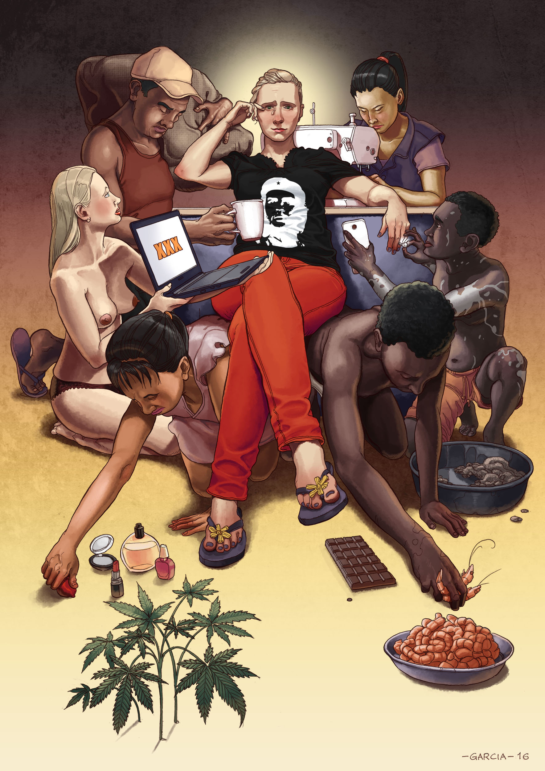 Daniel-Garcia-Art-Illustration-Personal-Slaves-Capitalism-Consumer-Product-Woman-Man-Fashion-Food-Porn5